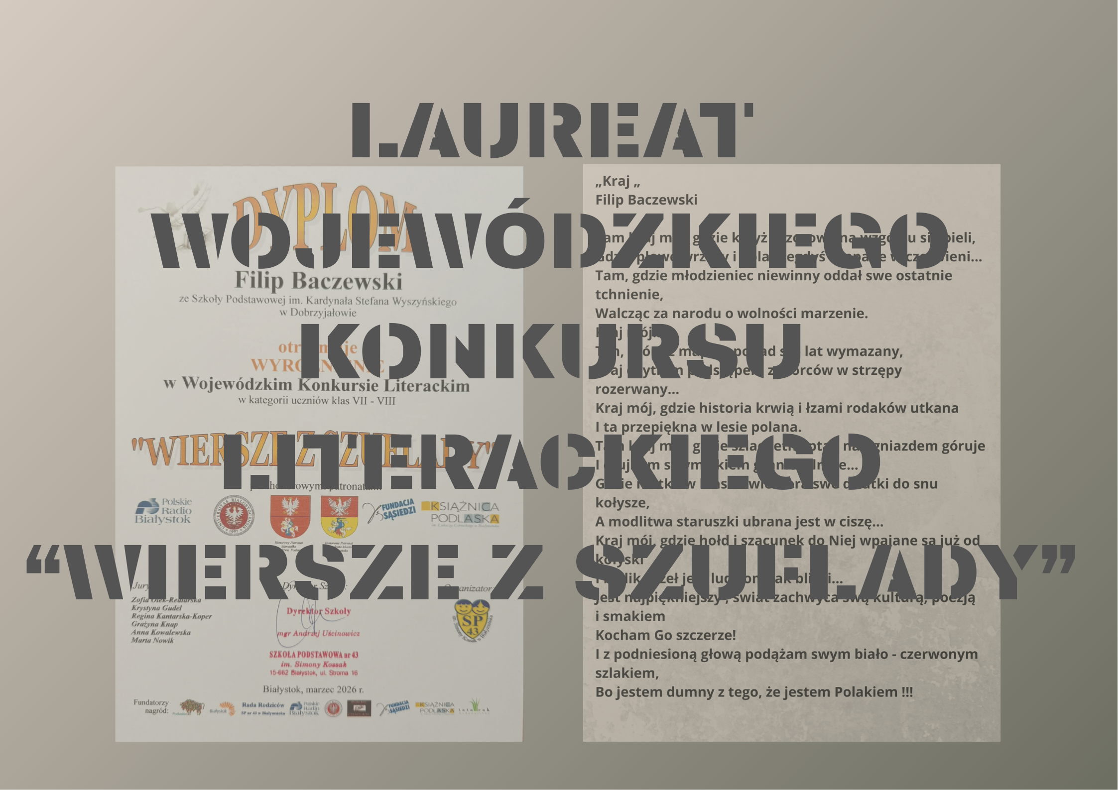 LAUREAT WOJEWÓDZKIEGO KONKURSU LITERACKIEGO „WIERSZE Z SZUFLADY”